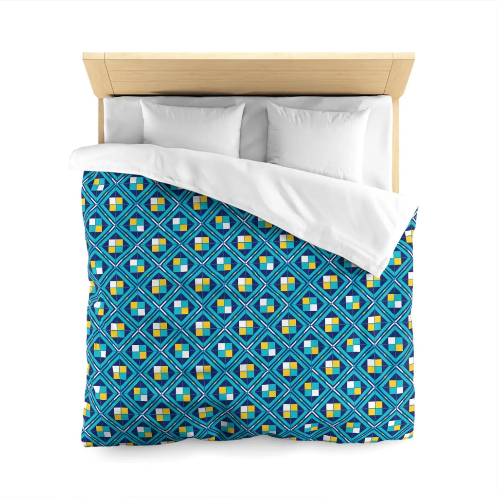 Geometric Blue Tile Duvet - Durable Polyester Weave - DipaliZ