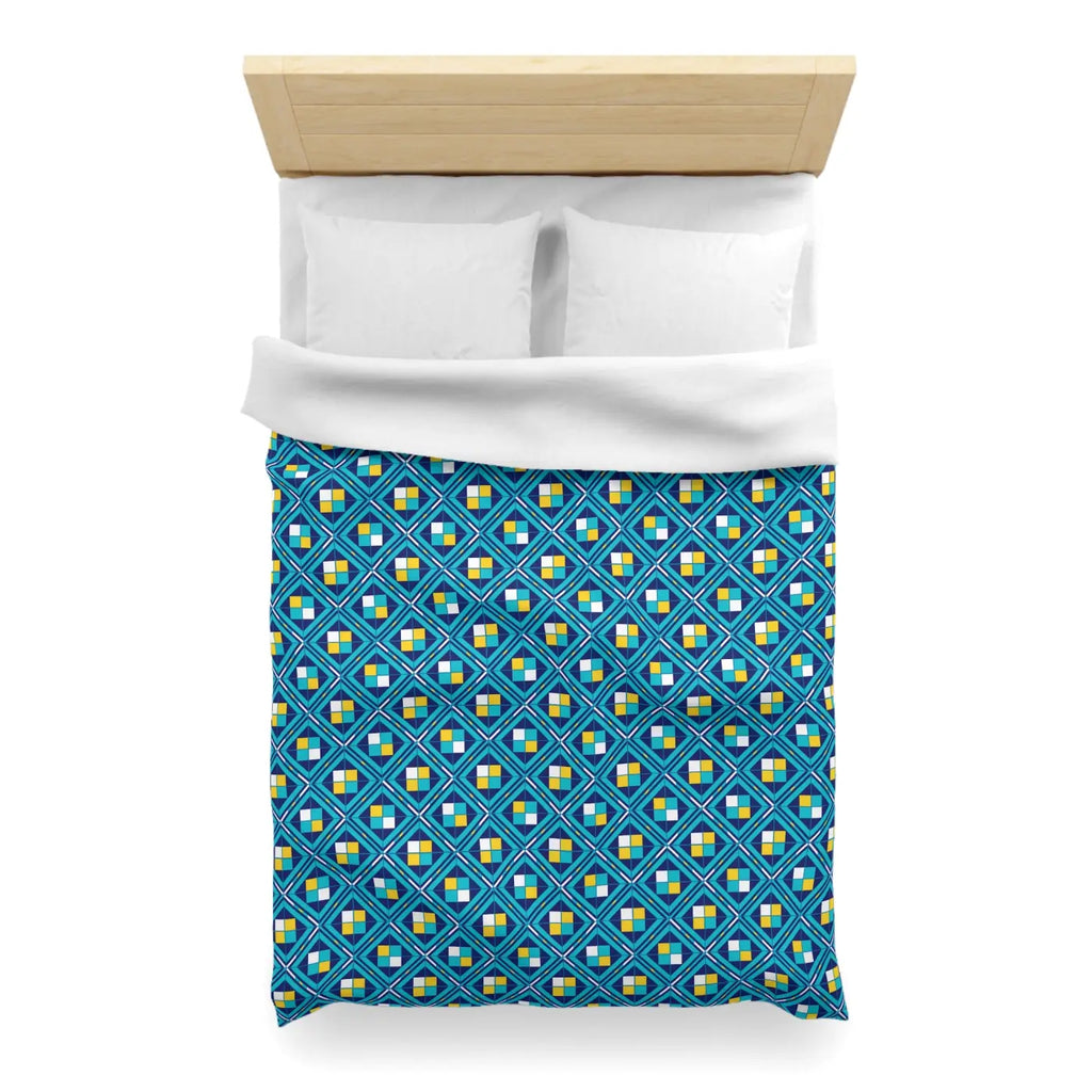 Geometric Blue Tile Duvet - Durable Polyester Weave - DipaliZ