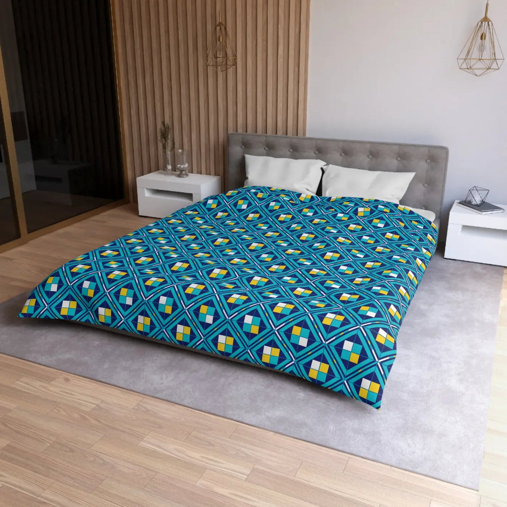 Geometric Blue Tile Duvet - Durable Polyester Weave - DipaliZ