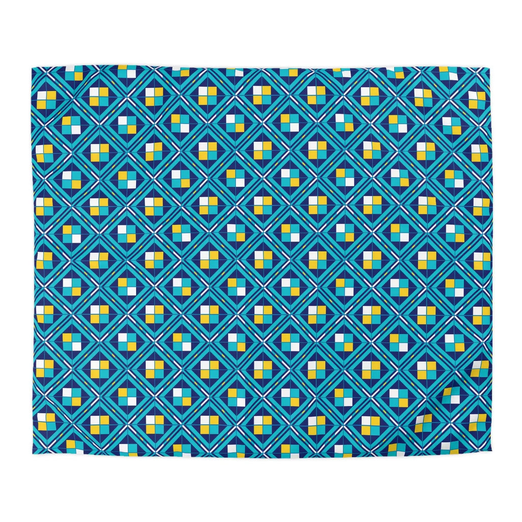 Geometric Blue Tile Duvet - Durable Polyester Weave - DipaliZ