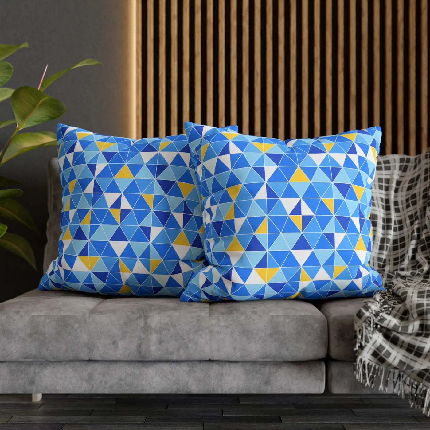 Blue Triangle Pattern Cushion Cover - Modern Coastal Accent - DipaliZ