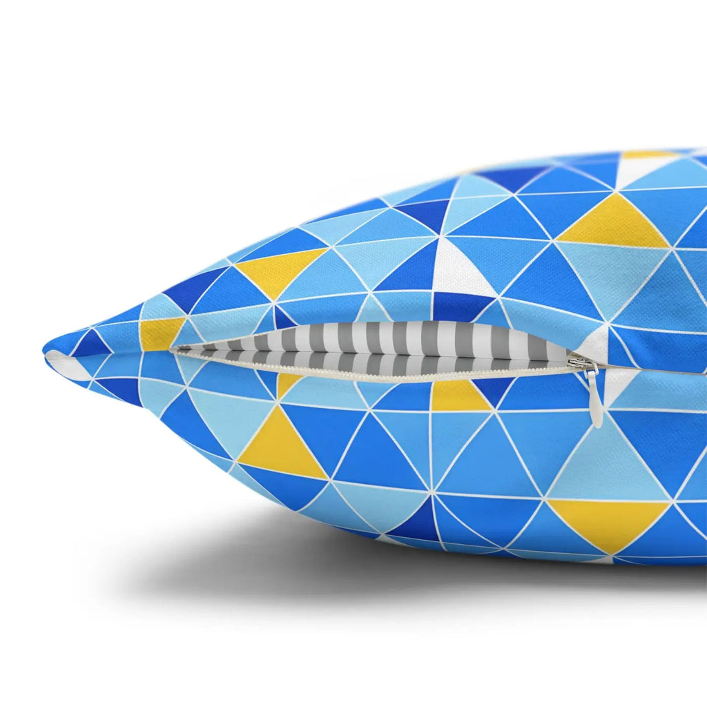 Blue Triangle Pattern Cushion Cover - Modern Coastal Accent - DipaliZ