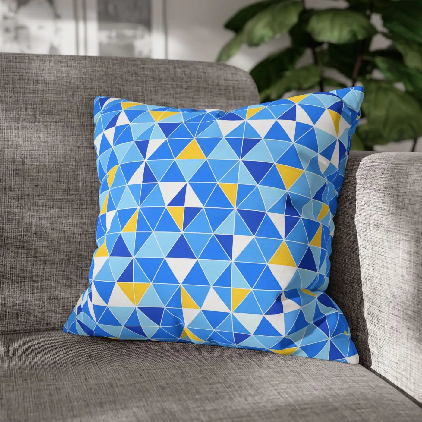 Blue Triangle Pattern Cushion Cover - Modern Coastal Accent - DipaliZ