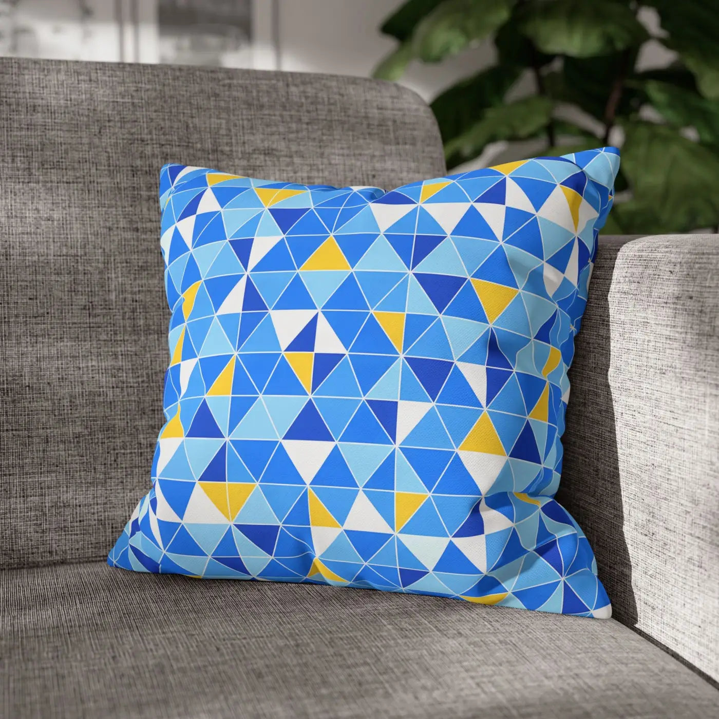 Blue Triangle Pattern Cushion Cover - Modern Coastal Accent - DipaliZ