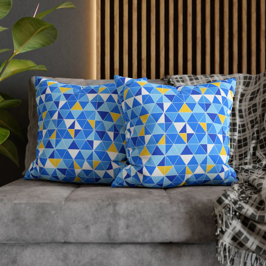Blue Triangle Pattern Cushion Cover - Modern Coastal Accent - DipaliZ