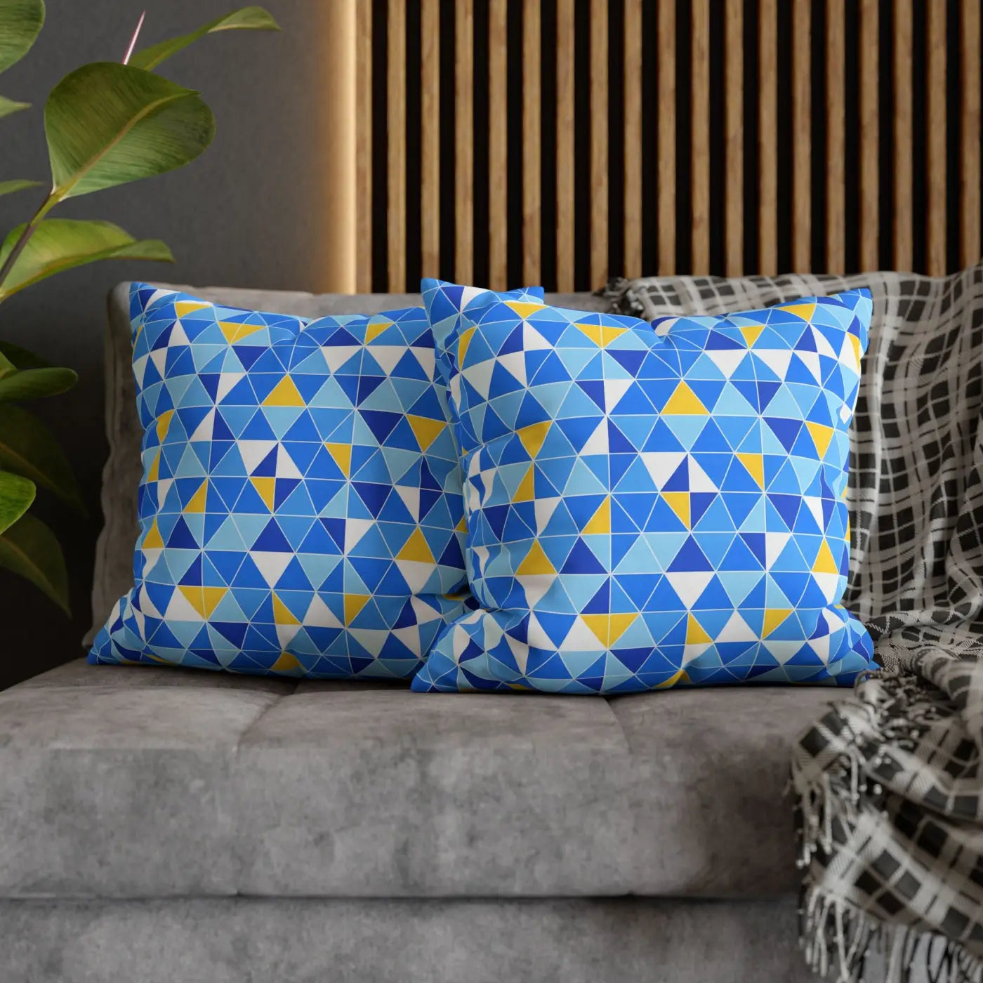 Blue Triangle Pattern Cushion Cover - Modern Coastal Accent - DipaliZ