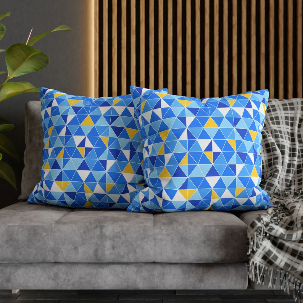 Blue Triangle Pattern Cushion Cover - Modern Coastal Accent - DipaliZ