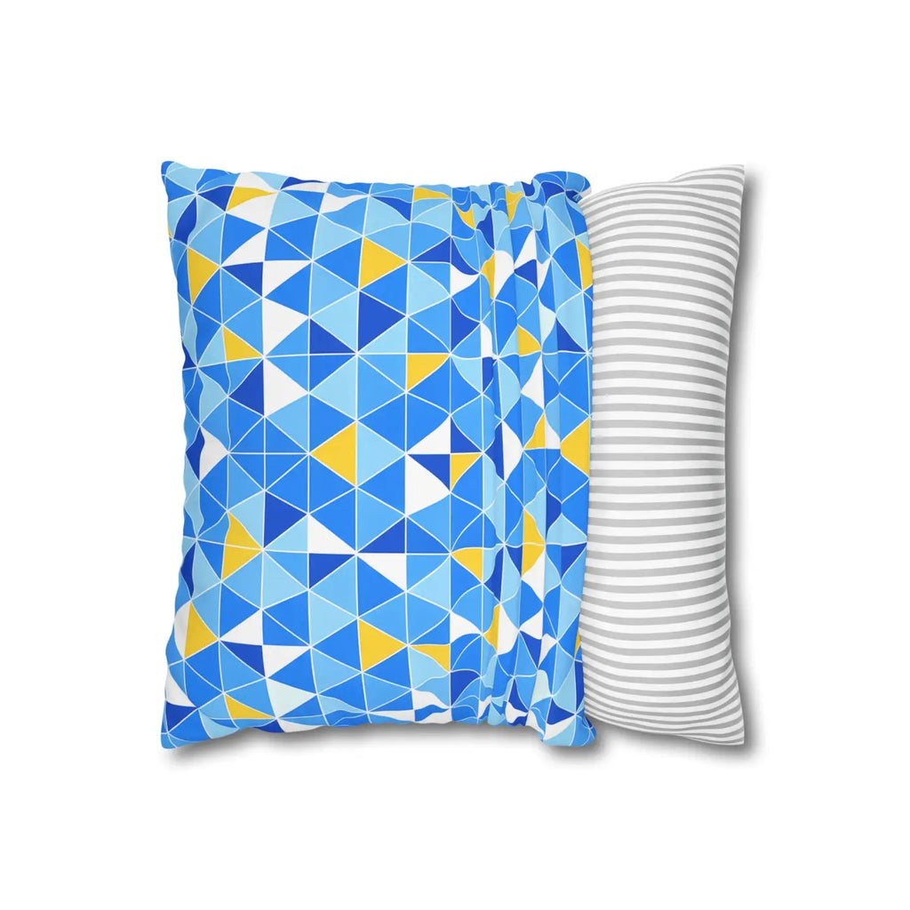 Blue Triangle Pattern Cushion Cover - Modern Coastal Accent - DipaliZ