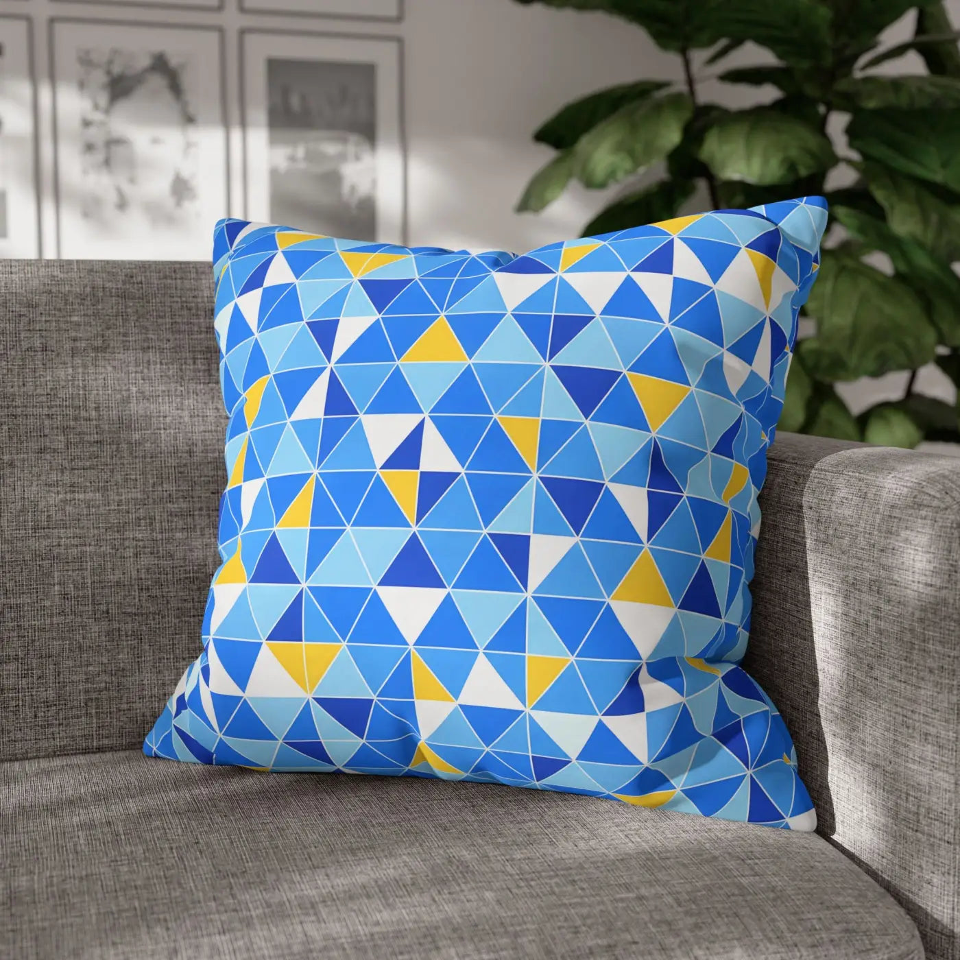Blue Triangle Pattern Cushion Cover - Modern Coastal Accent - DipaliZ