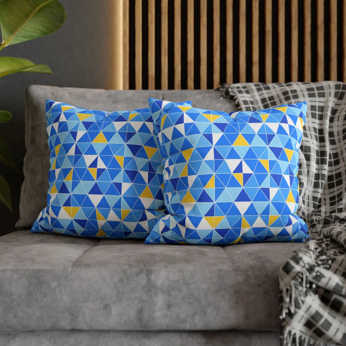 Blue Triangle Pattern Cushion Cover - Modern Coastal Accent - DipaliZ