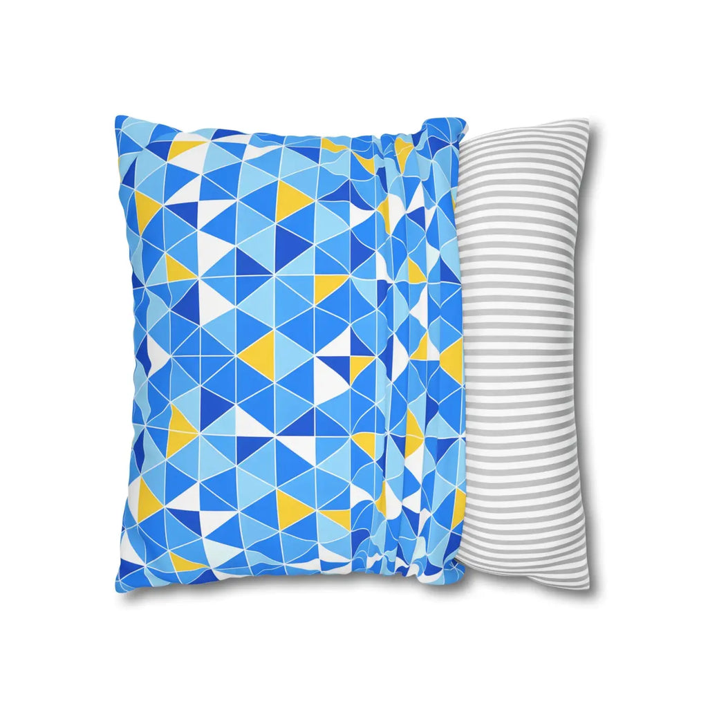 Blue Triangle Pattern Cushion Cover - Modern Coastal Accent - DipaliZ