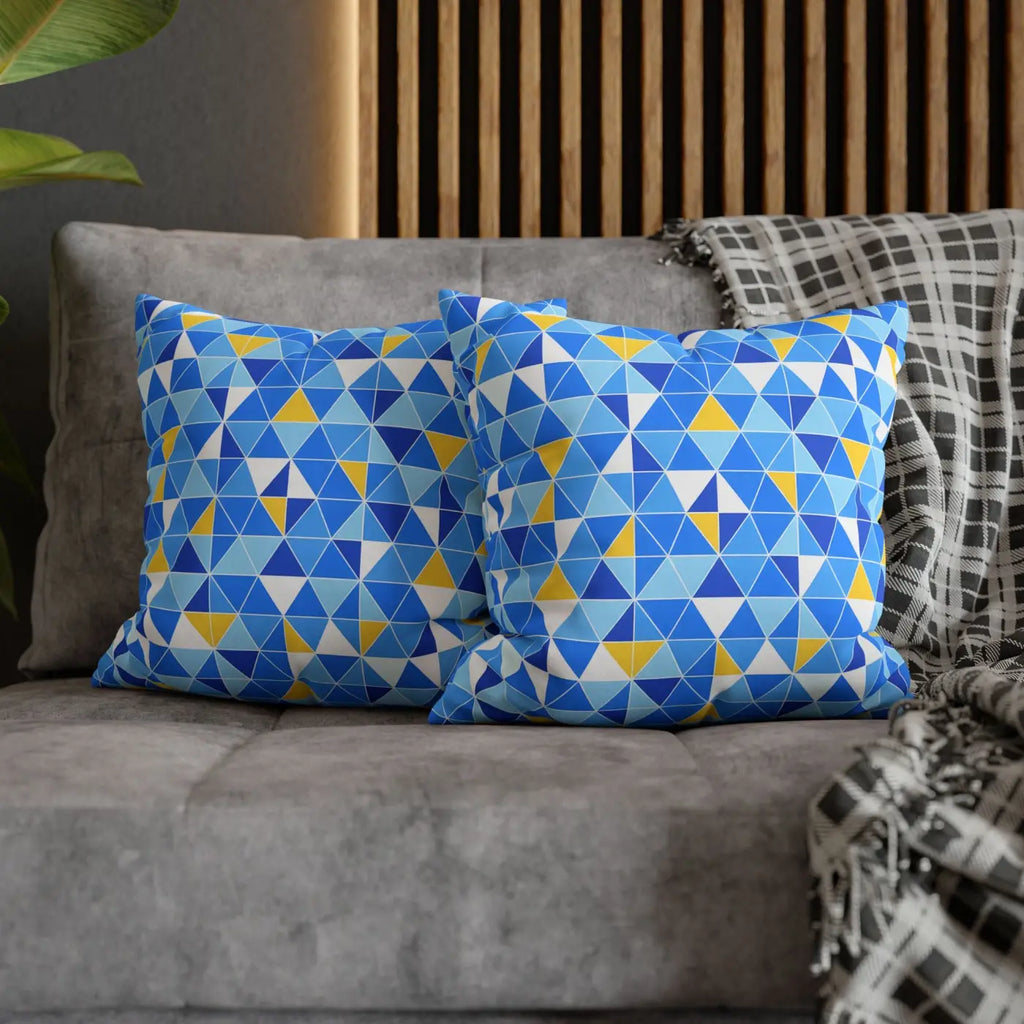 Blue Triangle Pattern Cushion Cover - Modern Coastal Accent - DipaliZ