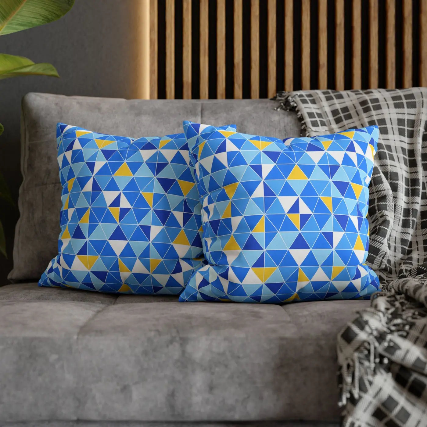 Blue Triangle Pattern Cushion Cover - Modern Coastal Accent - DipaliZ