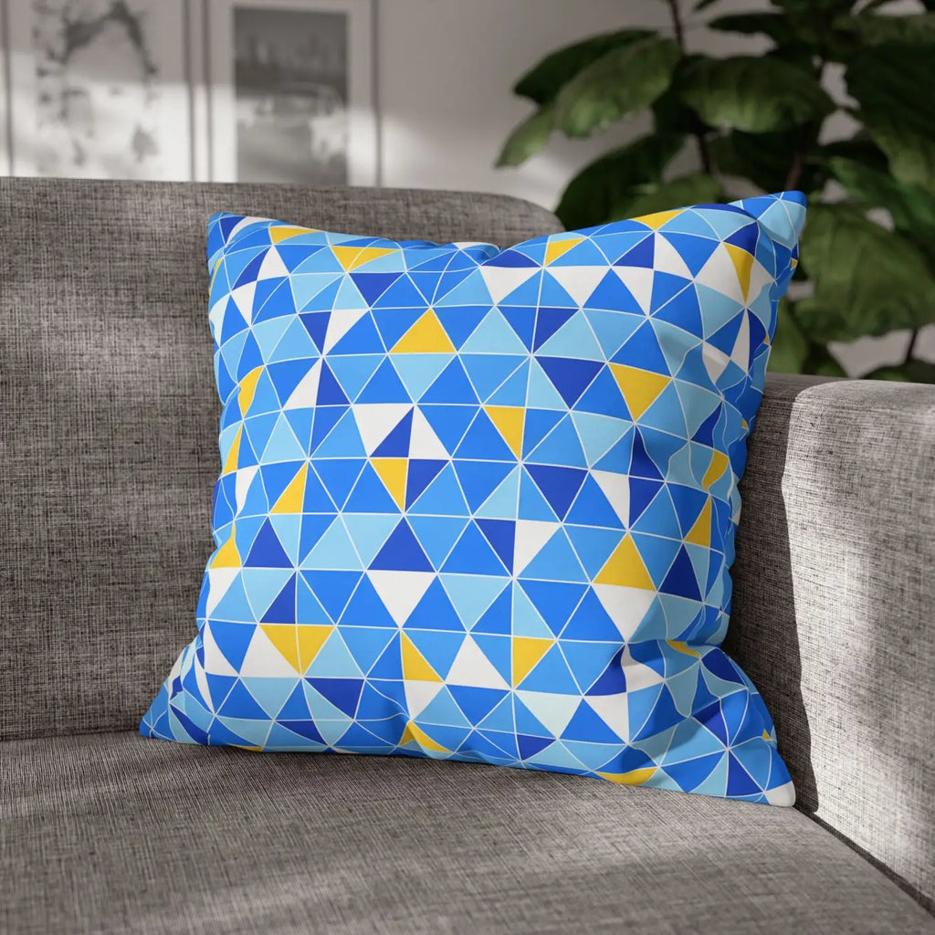Blue Triangle Pattern Cushion Cover - Modern Coastal Accent - DipaliZ