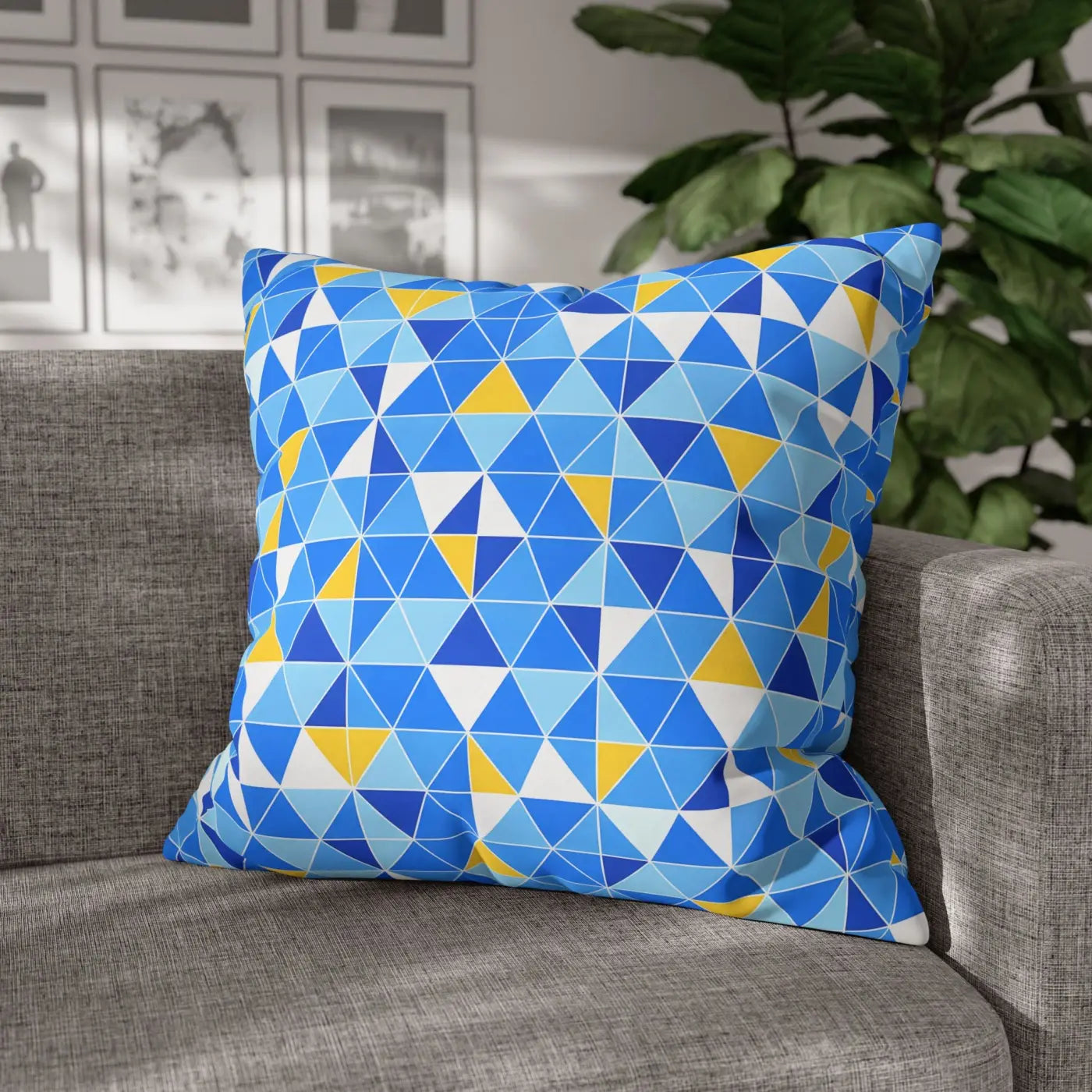 Blue Triangle Pattern Cushion Cover - Modern Coastal Accent - DipaliZ