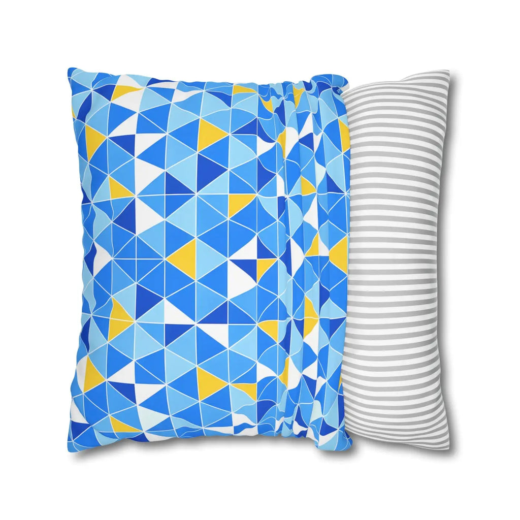 Blue Triangle Pattern Cushion Cover - Modern Coastal Accent - DipaliZ