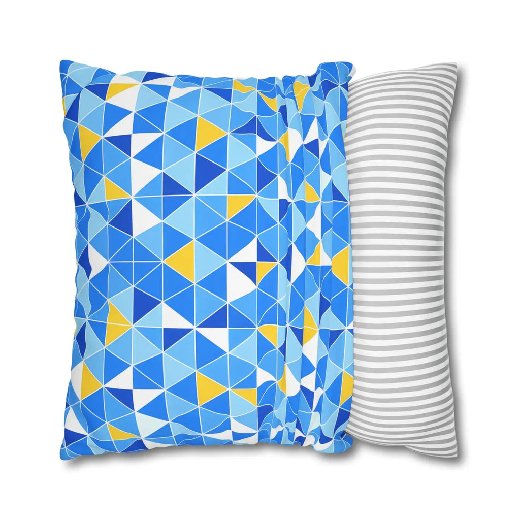 Blue Triangle Pattern Cushion Cover - Modern Coastal Accent - DipaliZ