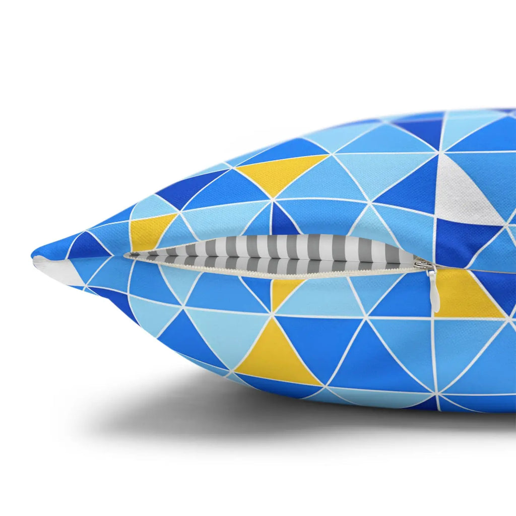 Blue Triangle Pattern Cushion Cover - Modern Coastal Accent - DipaliZ