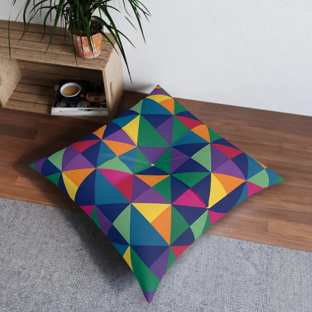 Bold Geometric Tufted Floor Pillow - Colorblock Seating - DipaliZ