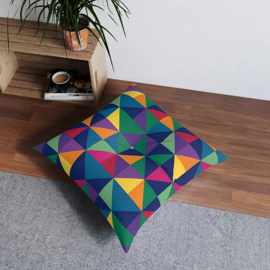 Bold Geometric Tufted Floor Pillow - Colorblock Seating - DipaliZ