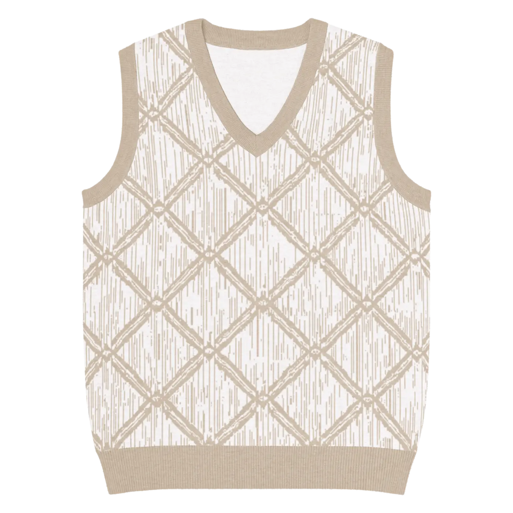 Geometric Diamond Pattern Knit V-Neck Vest - Retro Style - DipaliZ