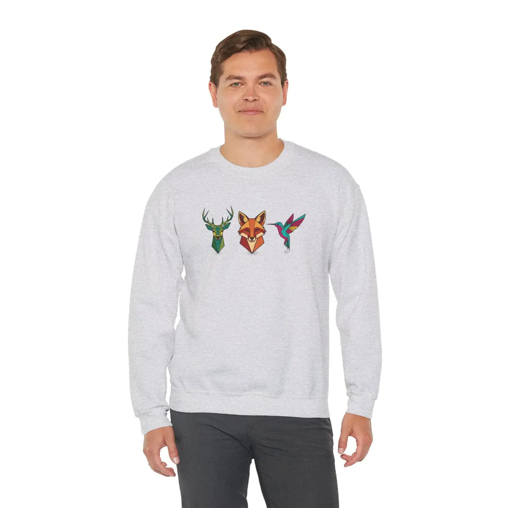 Geometric Forest Trio Sweatshirt - Woodland Wildlife Design - DipaliZ