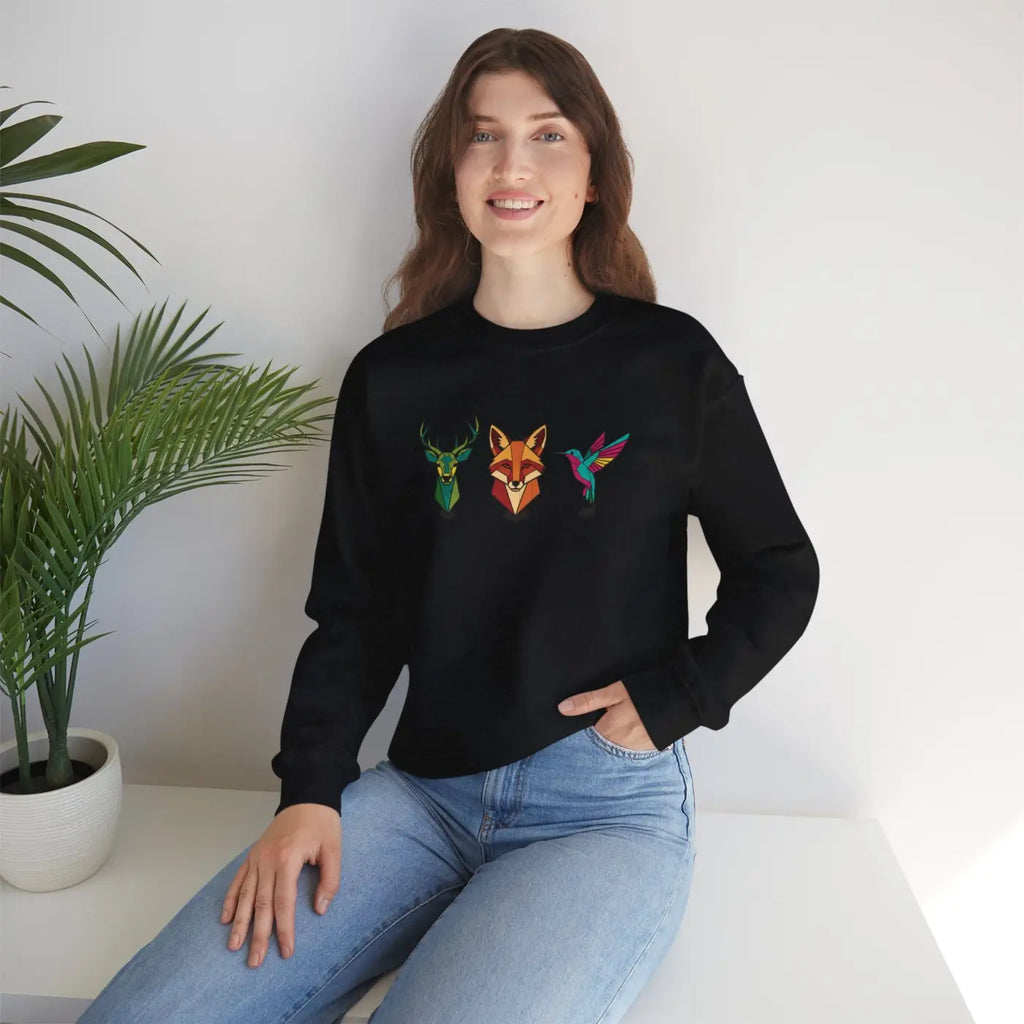 Geometric Forest Trio Sweatshirt - Woodland Wildlife Design - DipaliZ