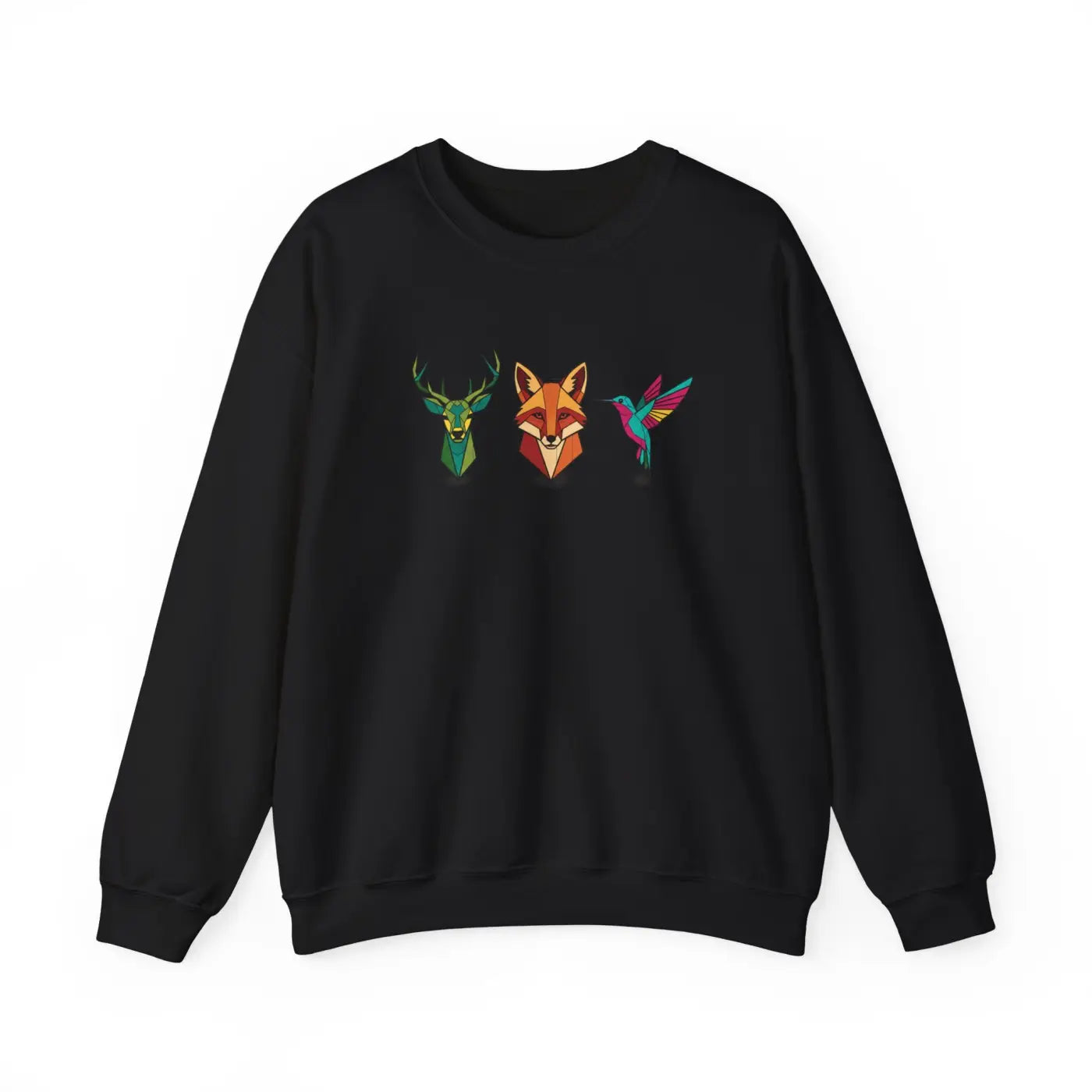 Geometric Forest Trio Sweatshirt - Woodland Wildlife Design - DipaliZ