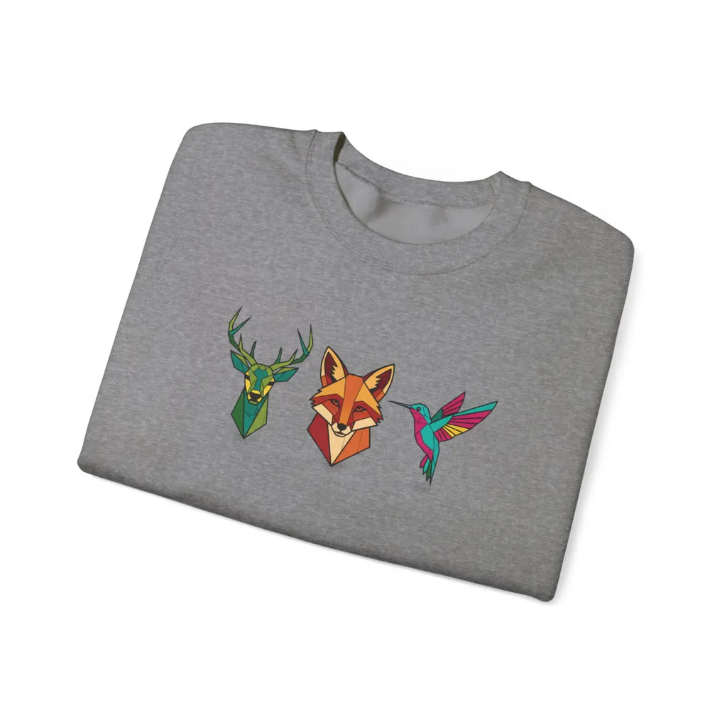 Geometric Forest Trio Sweatshirt - Woodland Wildlife Design - DipaliZ