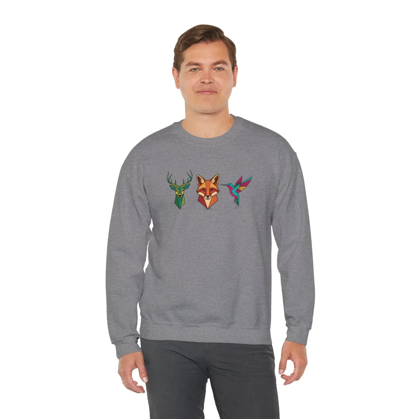 Geometric Forest Trio Sweatshirt - Woodland Wildlife Design - DipaliZ