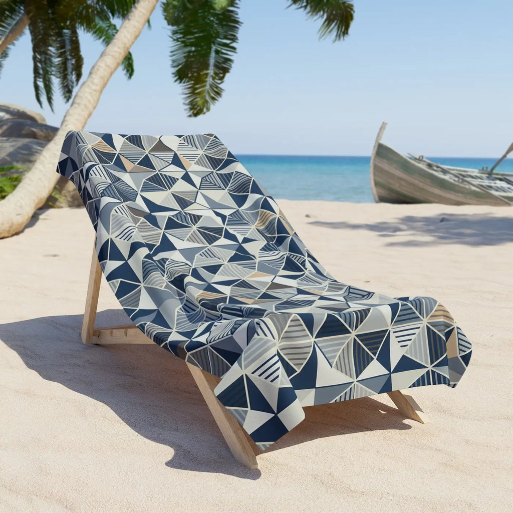 Navy Coastal Beach Towel - Bold Geometric Triangle - DipaliZ