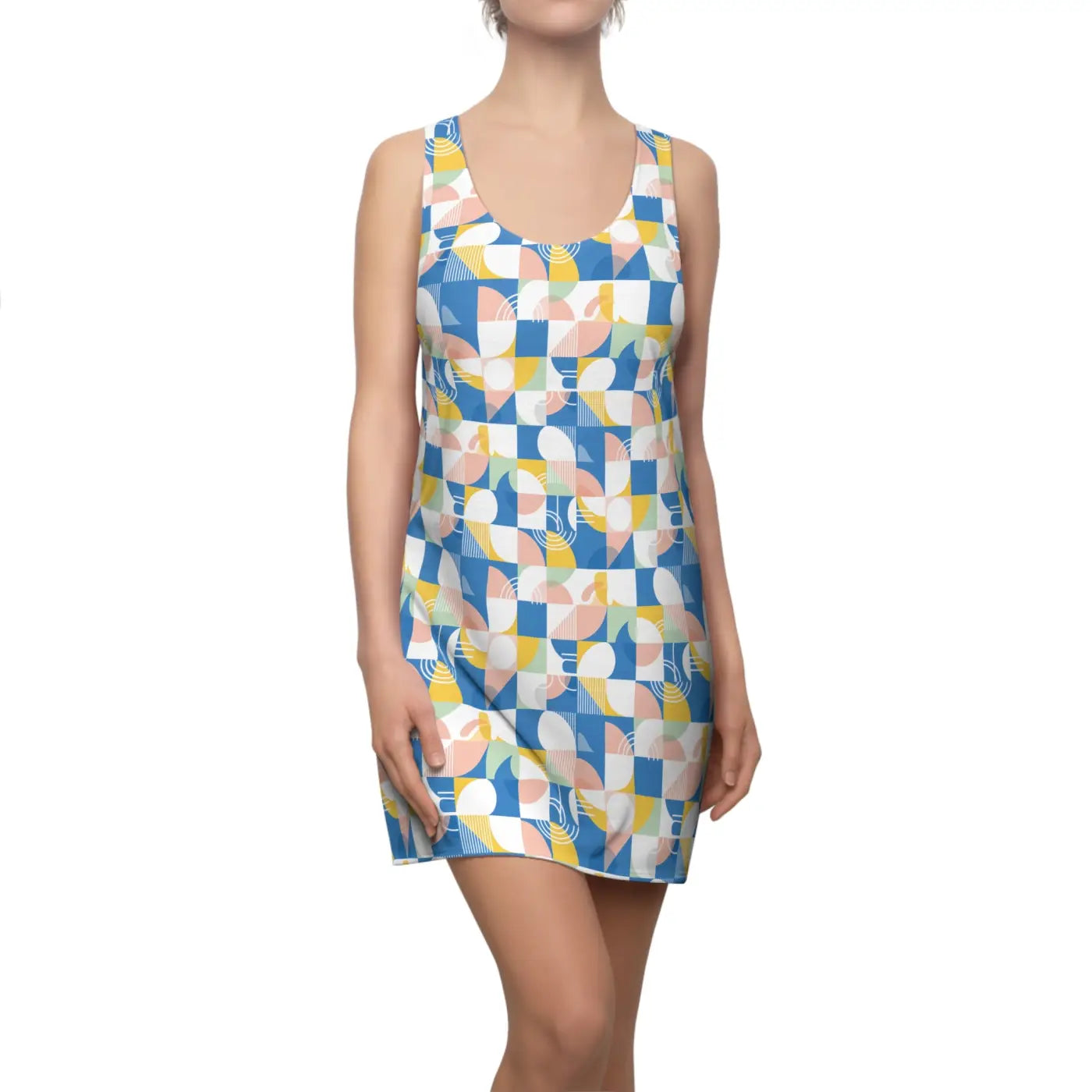Geometric Pastel Racerback Dress - Retro Tile Charm - DipaliZ