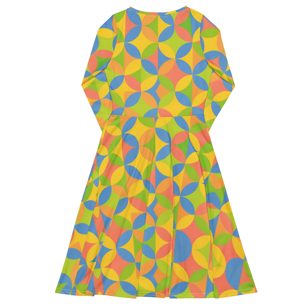 Geometric Pattern Print Long Sleeve Midi Dress - DipaliZ
