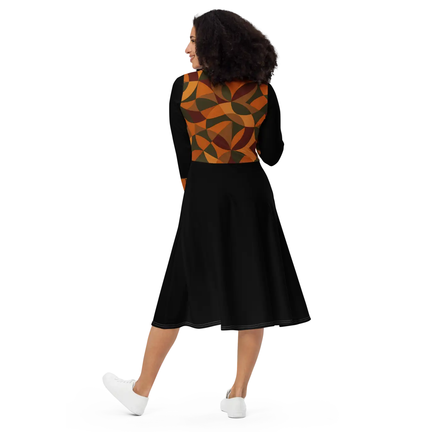 Geometric Pattern Midi Dress - Flattering Silhouette - DipaliZ