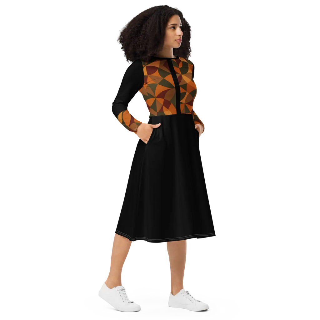 Geometric Pattern Midi Dress - Flattering Silhouette - DipaliZ
