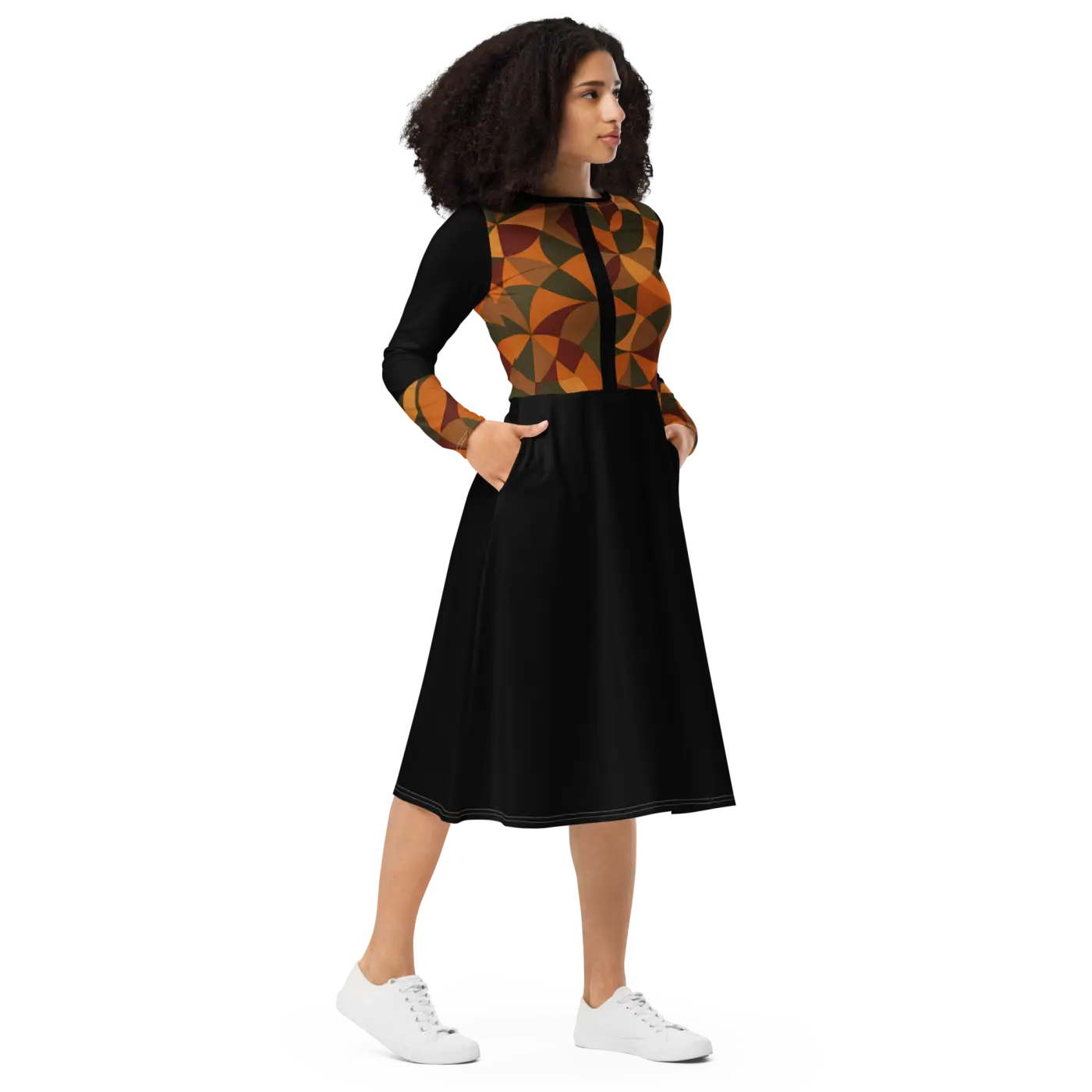 Geometric Pattern Midi Dress - Flattering Silhouette - DipaliZ
