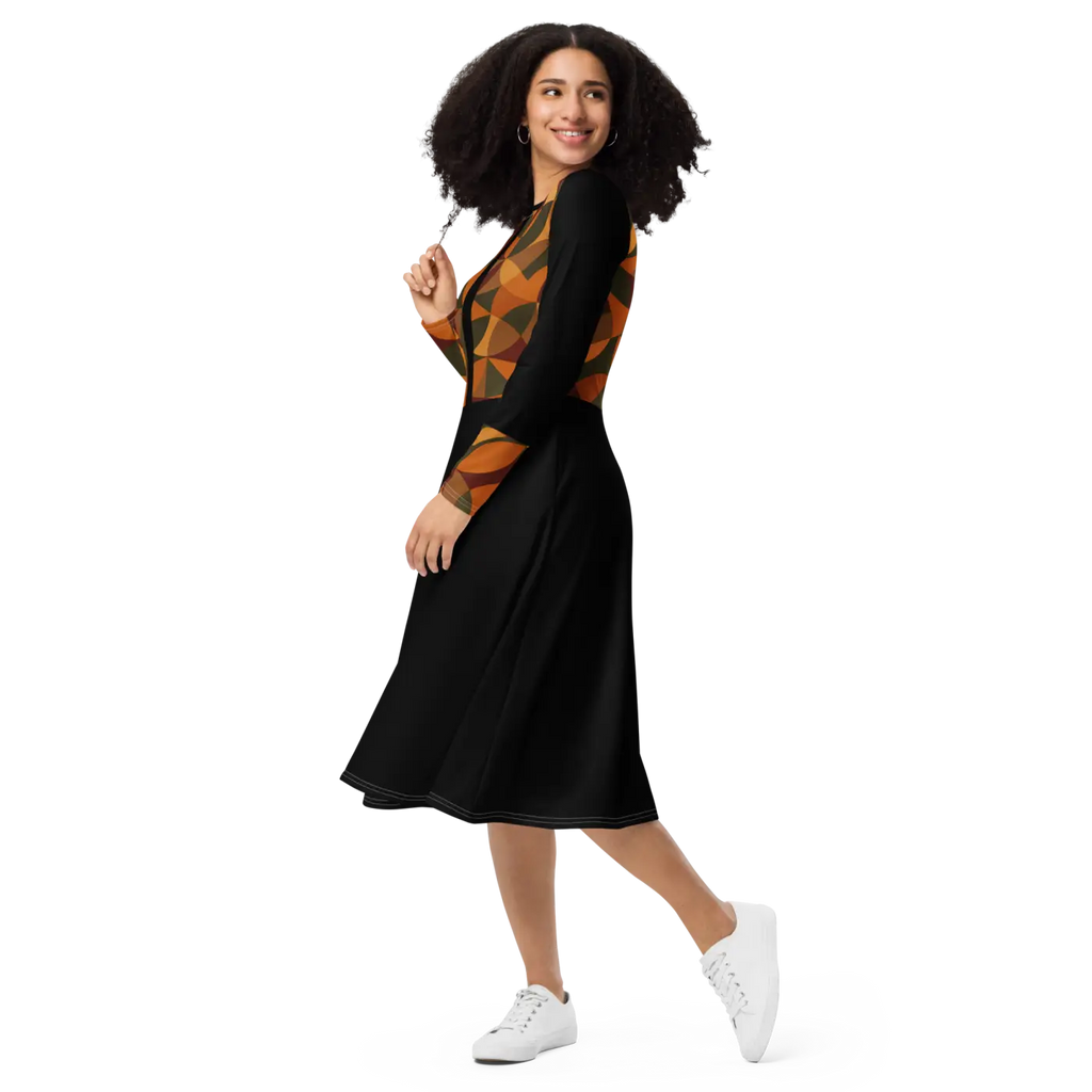 Geometric Pattern Midi Dress - Flattering Silhouette - DipaliZ