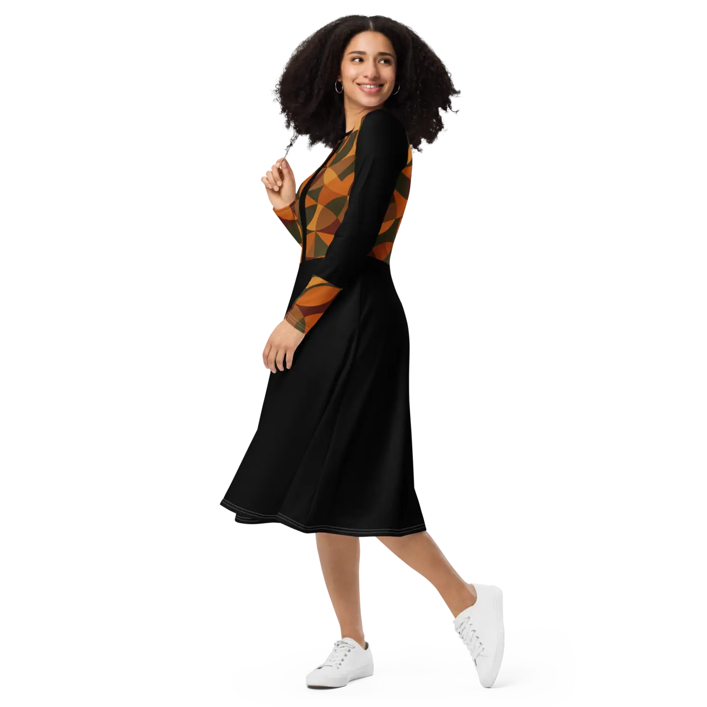 Geometric Pattern Midi Dress - Flattering Silhouette - DipaliZ