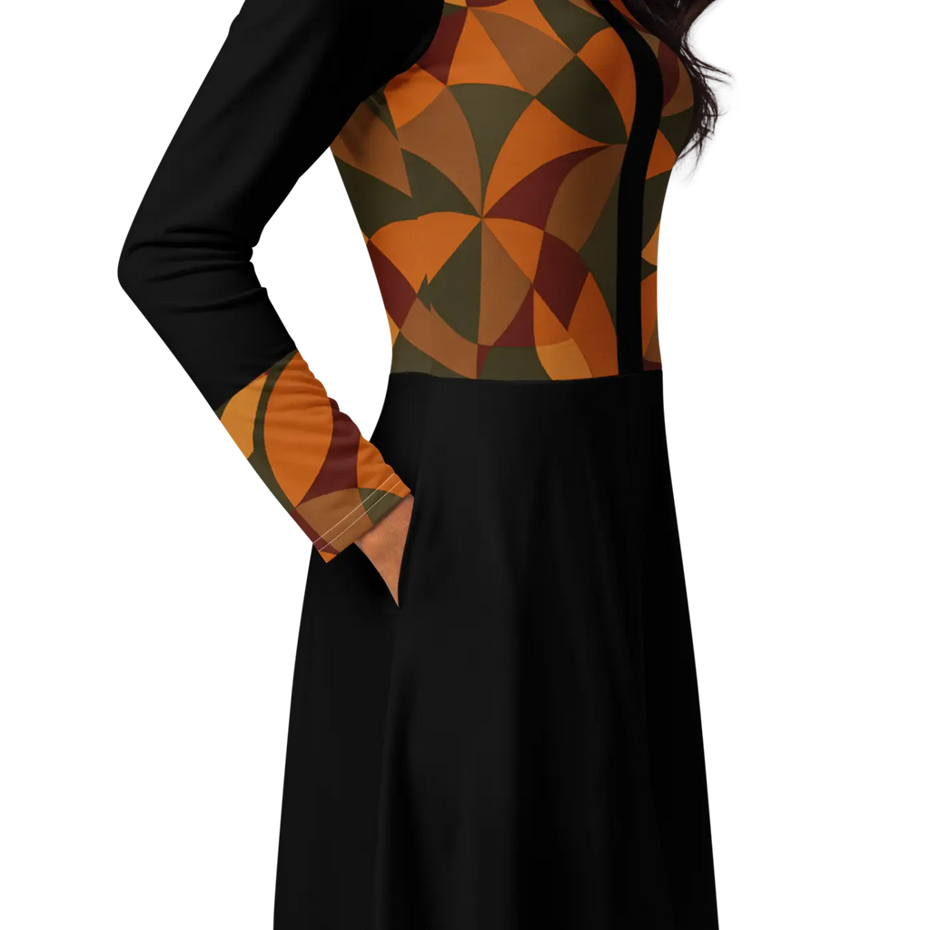 Geometric Pattern Midi Dress - Flattering Silhouette - DipaliZ