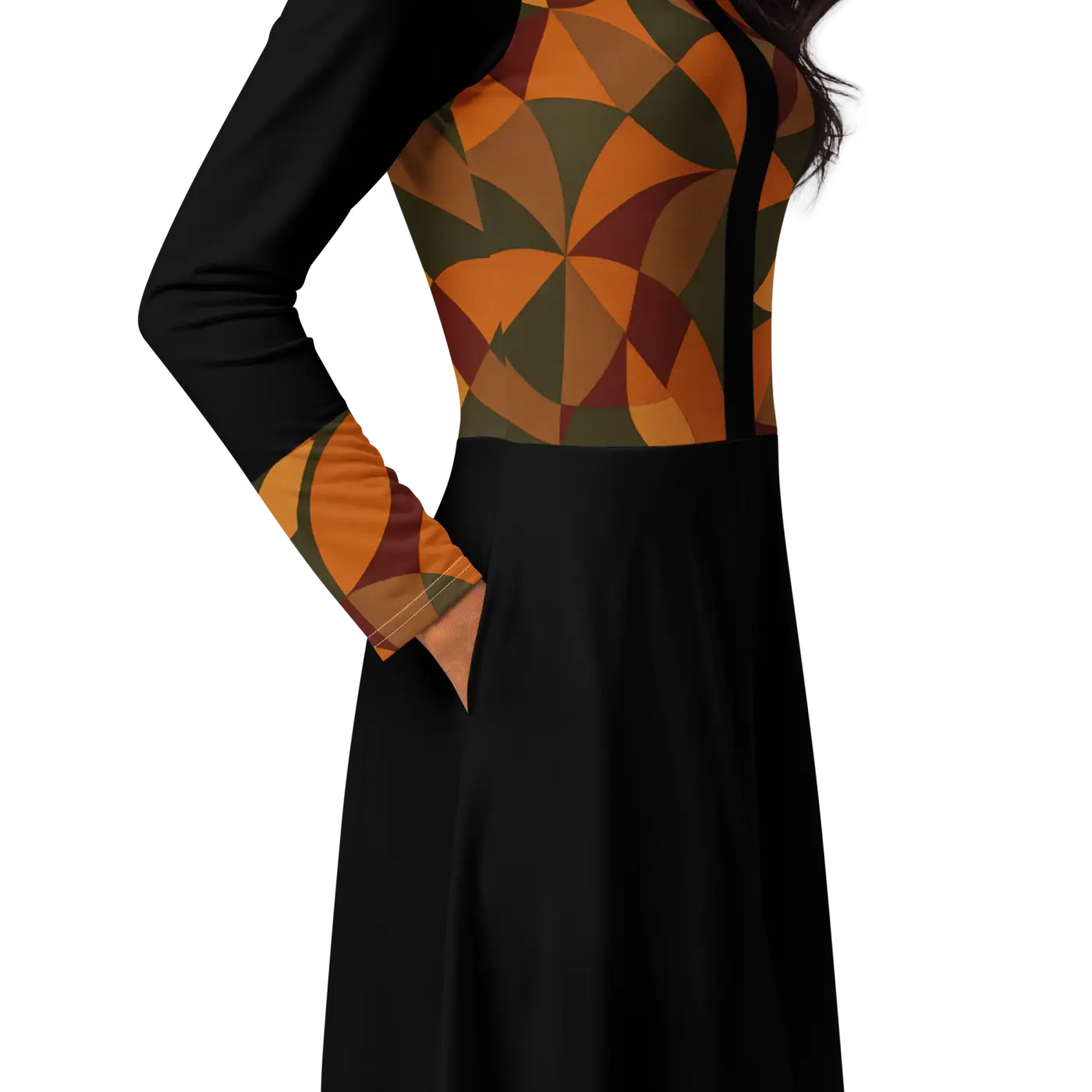 Geometric Pattern Midi Dress - Flattering Silhouette - DipaliZ
