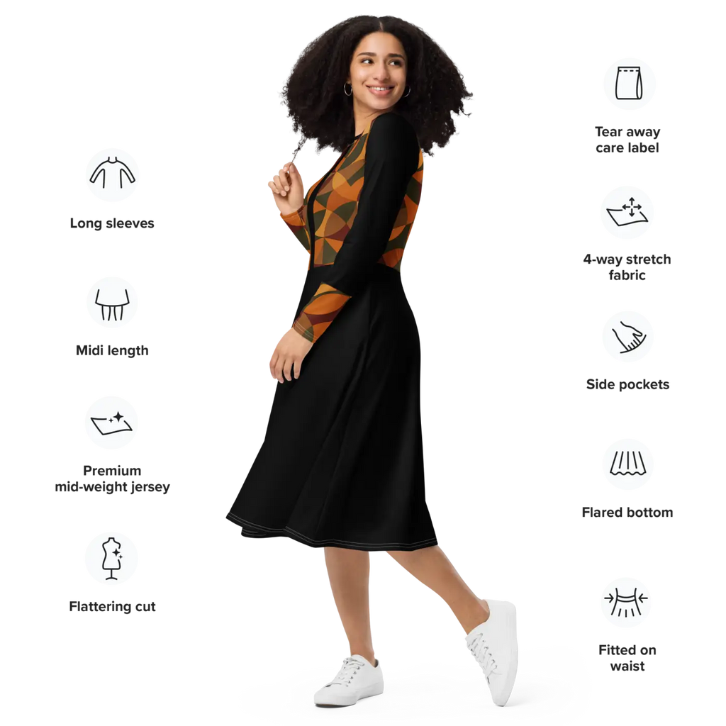 Geometric Pattern Midi Dress - Flattering Silhouette - DipaliZ