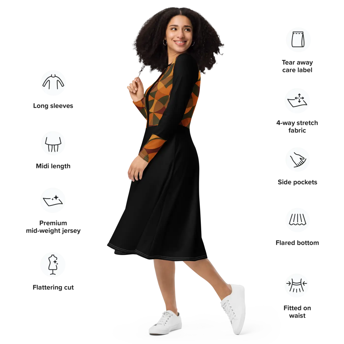 Geometric Pattern Midi Dress - Flattering Silhouette - DipaliZ
