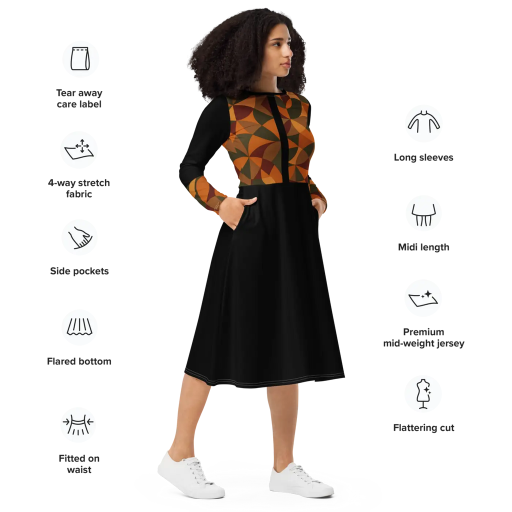 Geometric Pattern Midi Dress - Flattering Silhouette - DipaliZ
