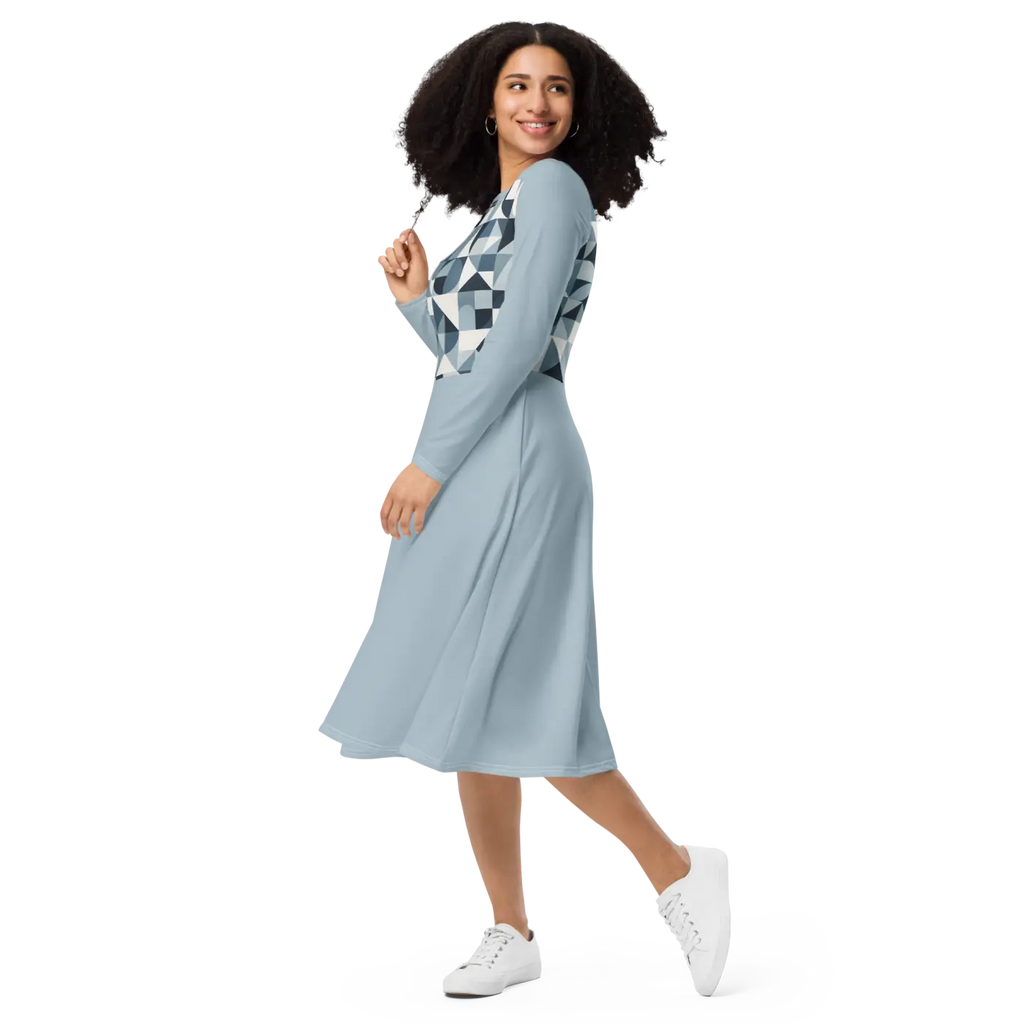 Geometric Pattern Midi Dress - Print Long Sleeve - DipaliZ