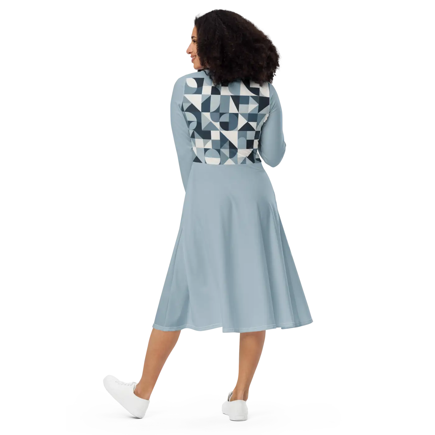 Geometric Pattern Midi Dress - Print Long Sleeve - DipaliZ