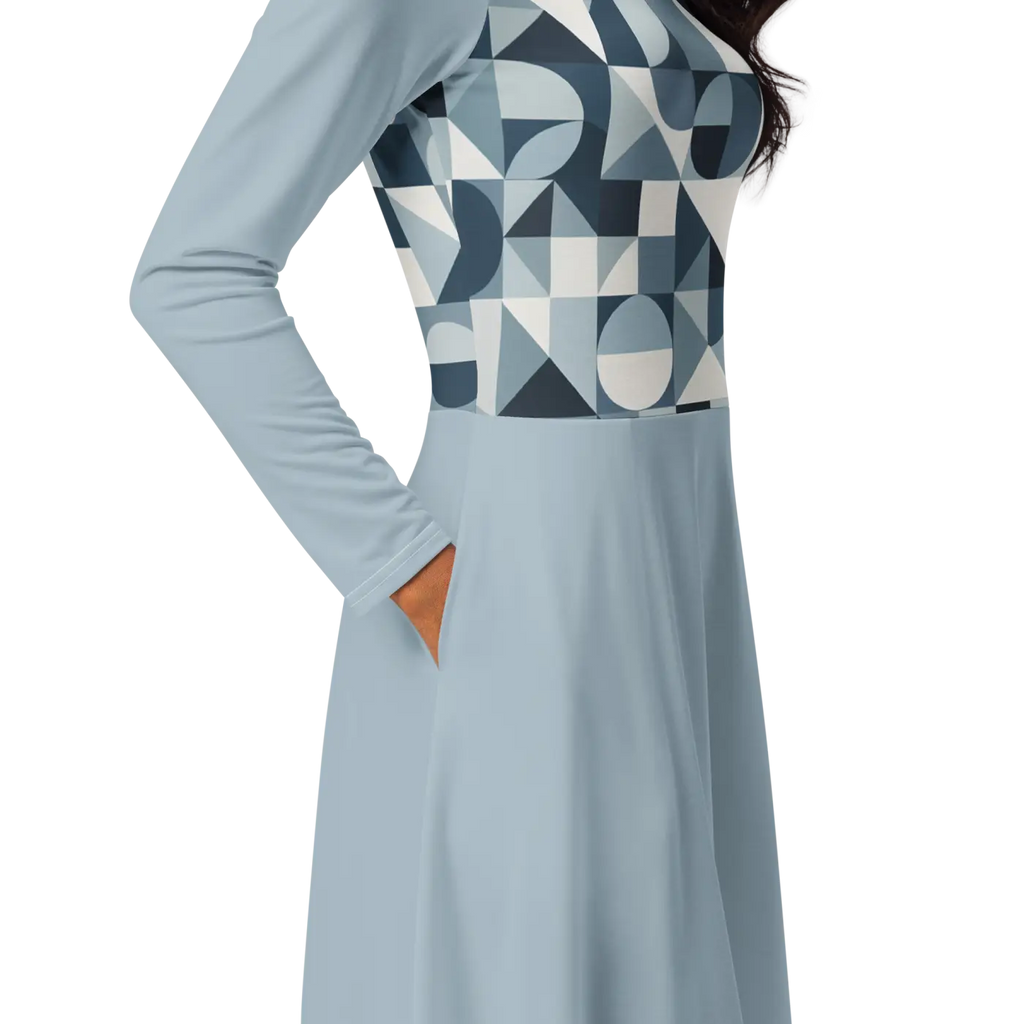 Geometric Pattern Midi Dress - Print Long Sleeve - DipaliZ