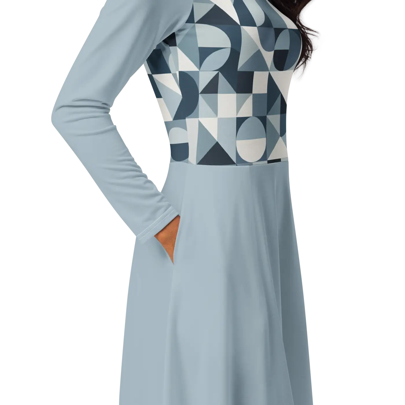 Geometric Pattern Midi Dress - Print Long Sleeve - DipaliZ