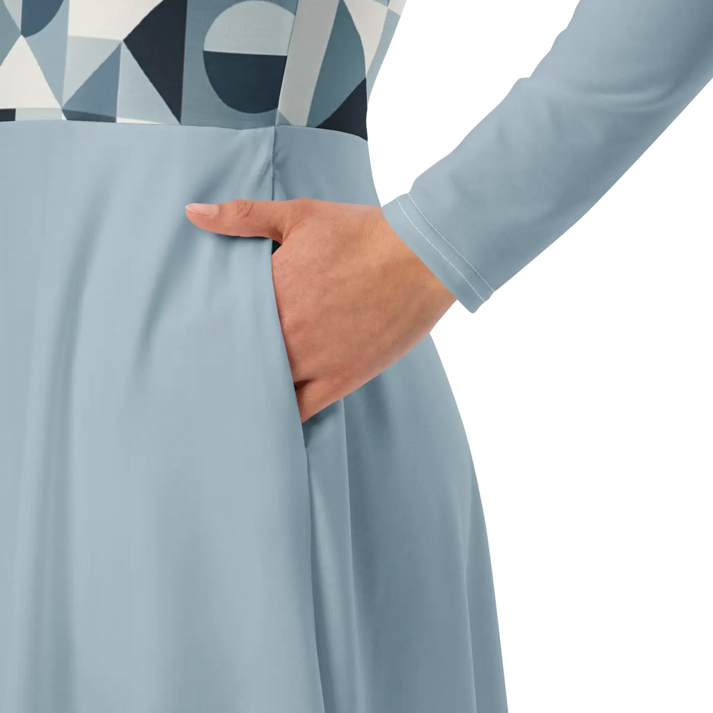 Geometric Pattern Midi Dress - Print Long Sleeve - DipaliZ