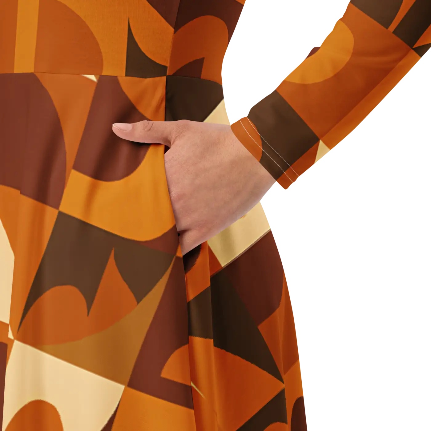Geometric Pattern Midi Dress - Print Long Sleeve Autumn - DipaliZ