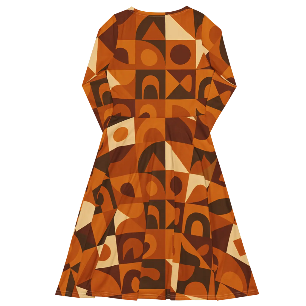 Geometric Pattern Midi Dress - Print Long Sleeve Autumn - DipaliZ